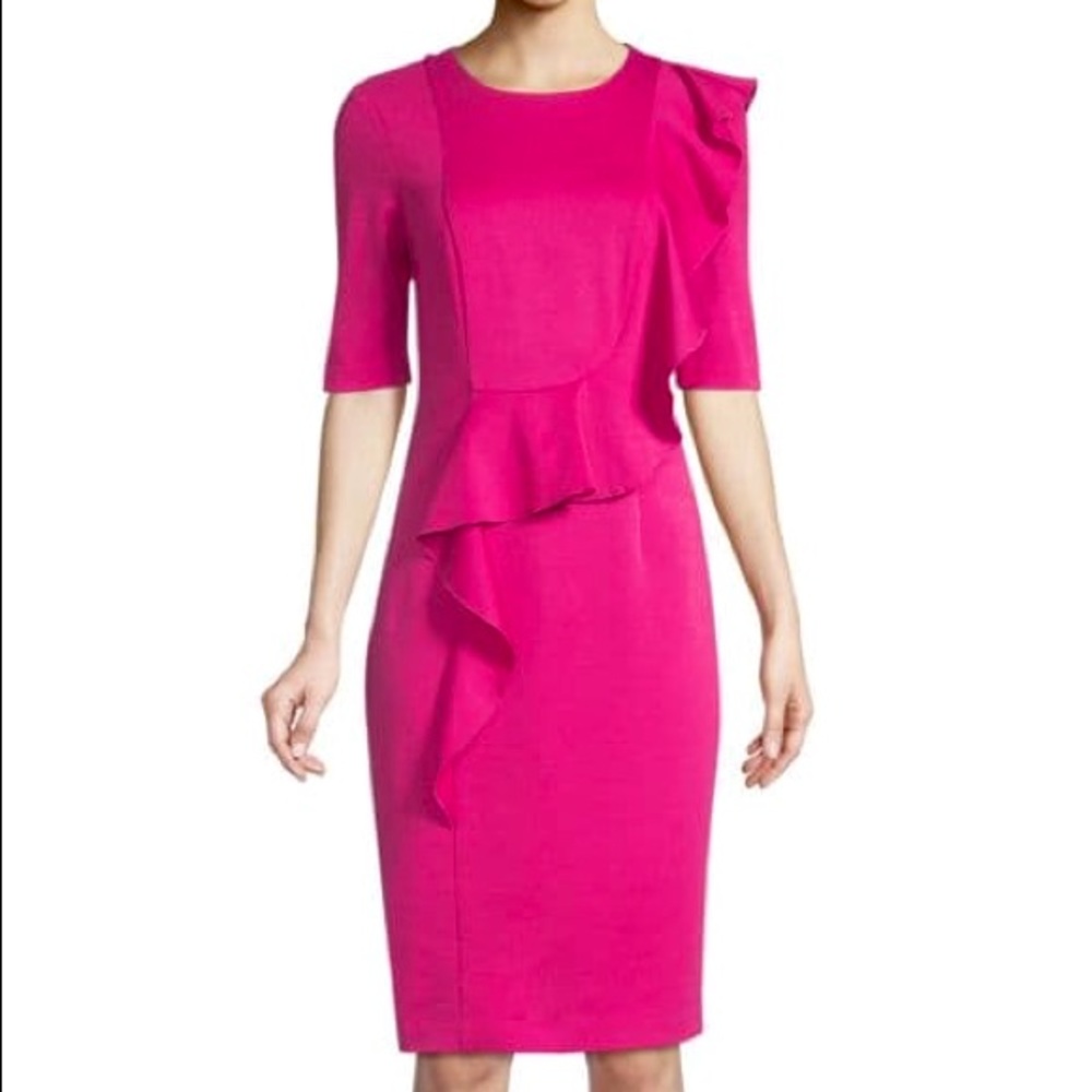 EUC Magenta Trina Turk Frolic Ruffled Sheath Dress